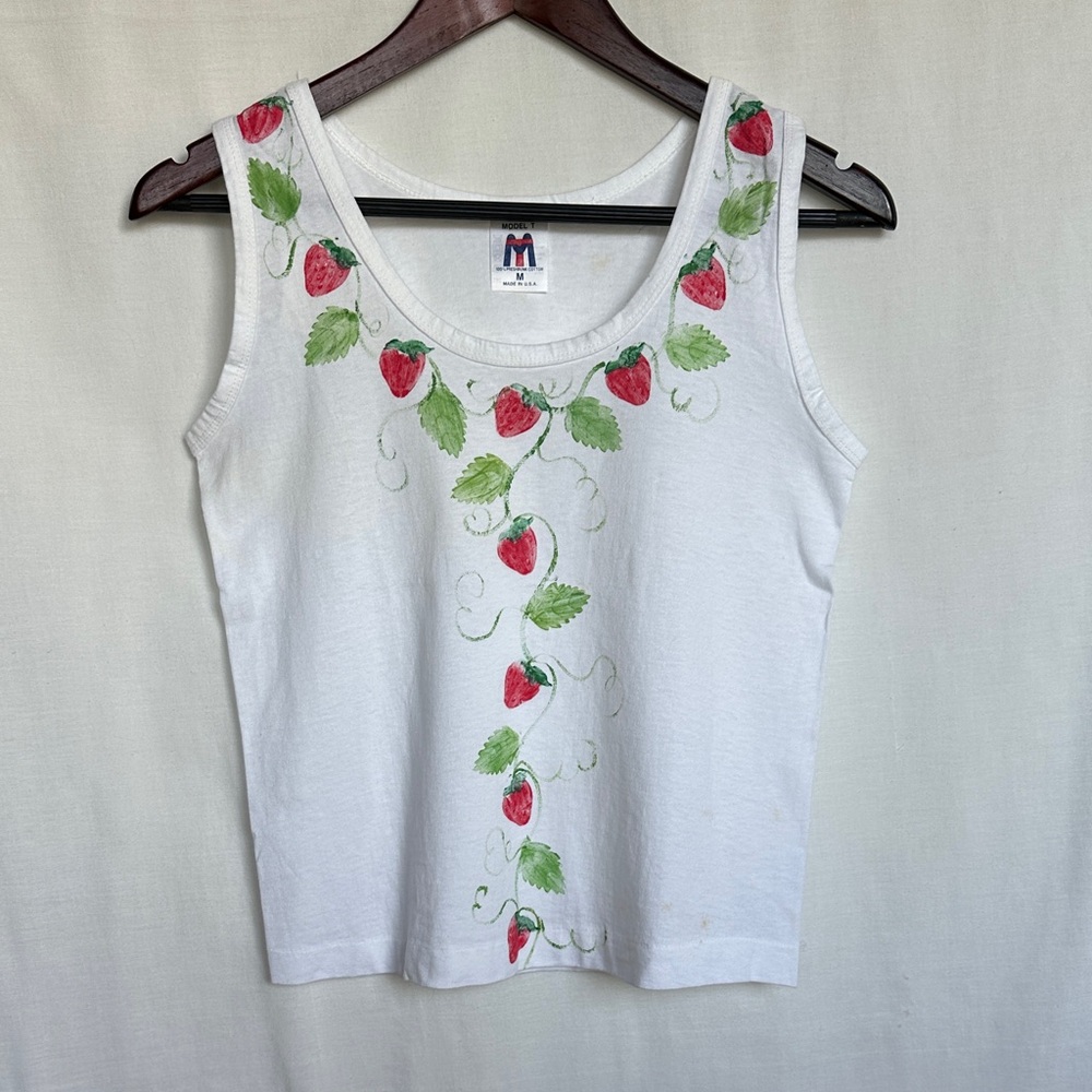 Model T Woman’s Vintage White Painted Strawberry Tank Top